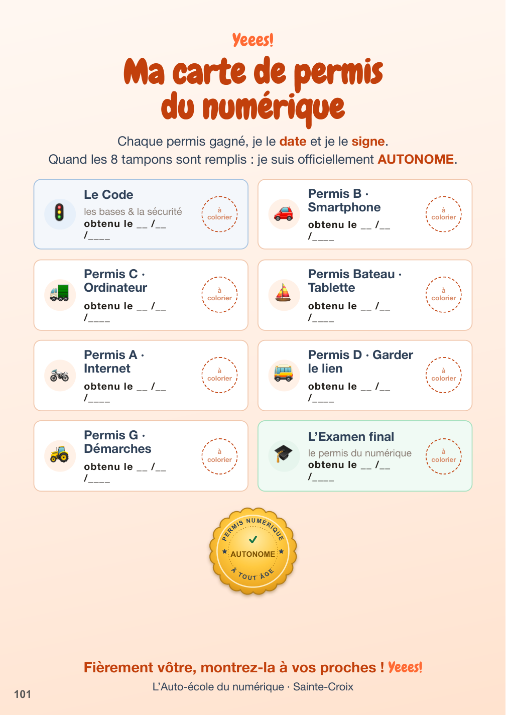 La carte de permis du numérique à dater et tamponner